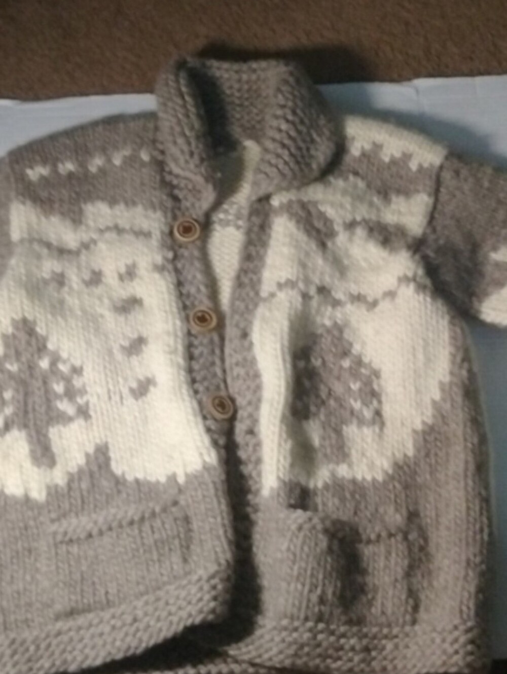 100% Wool Cardigan Sweater - Gray & Cream